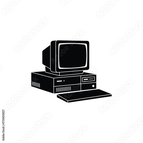 Retro Desktop PC Silhouette – Stacked System Units with CRT Monitor and Keyboard