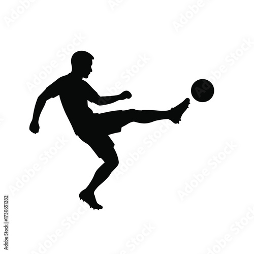 Soccer Volley Kick Silhouette – High Raised Leg, Side Profile Vector