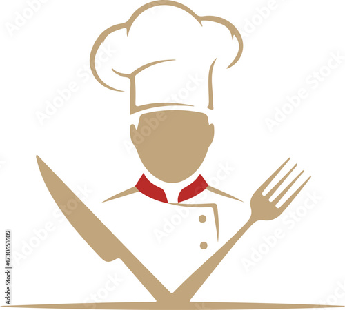 Stylized chef logo with knife and fork cook symbol