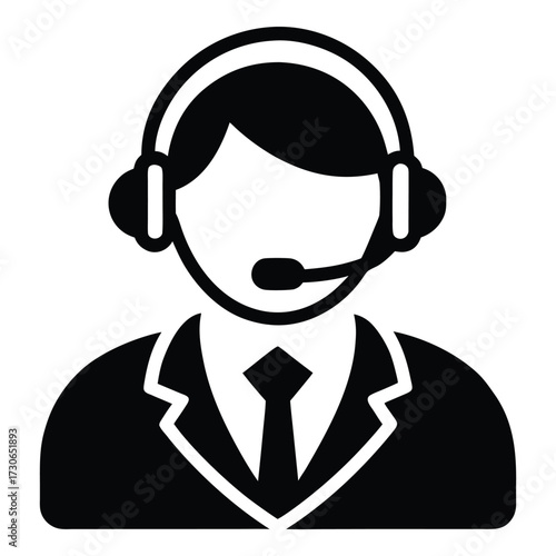 Black and white icon of a person wearing a headset and suit microphone 3