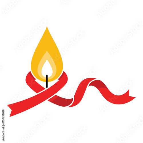 Vector art of red ribbon and burning candle