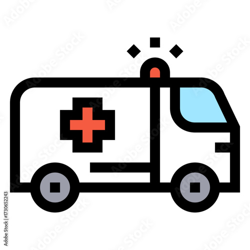 Icono de ambulancia. Vehículo de emergencias médicas para traslado de pacientes y atención urgente. Ilustración vectorial