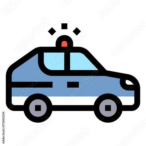 Icono de patrulla. Vehículo policial utilizado en seguridad ciudadana, control de tránsito y emergencias. Ilustración vectorial
