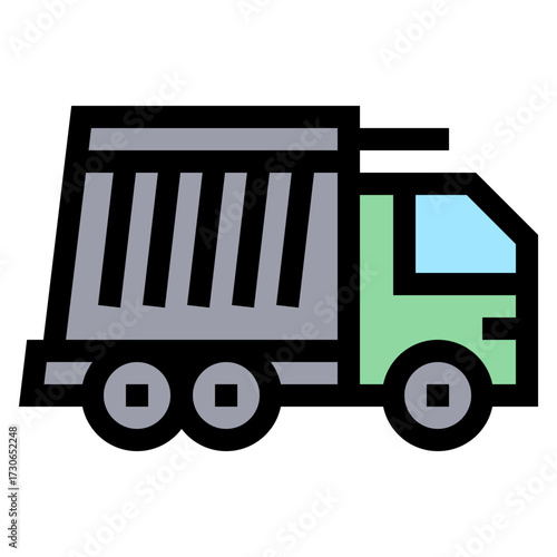 Icono de camión de basura, Vehículo de recolección y gestión de desechos sólidos urbanos. Ilustración vectorial