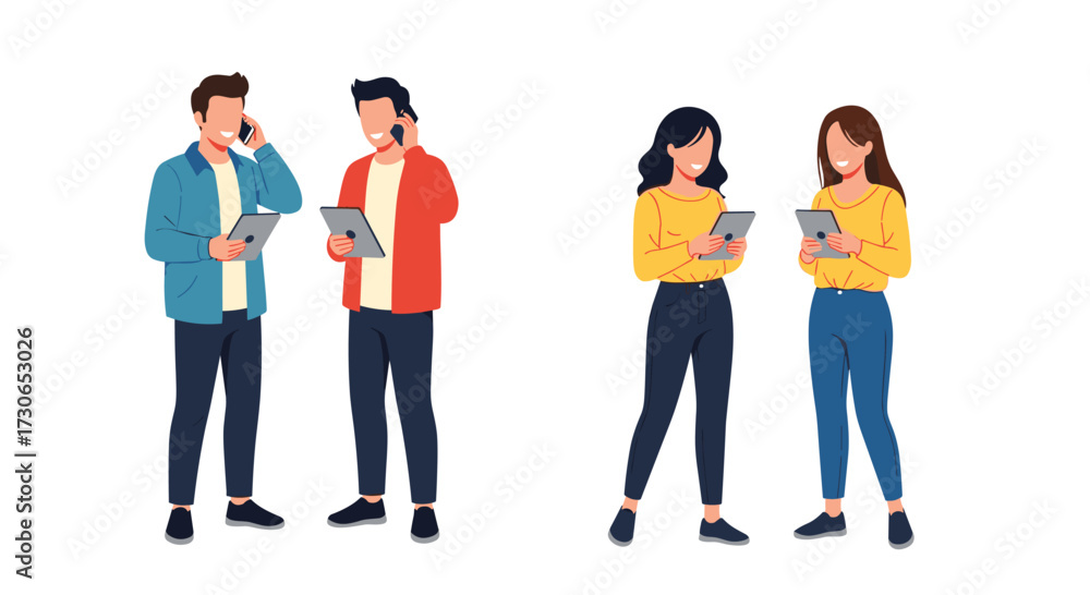 Obraz premium Young adults using their digital tablets for communication and work.