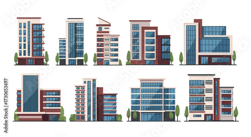 A collection of modern residential and commercial buildings.