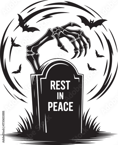 Halloween skeleton hand grave silhouette vector