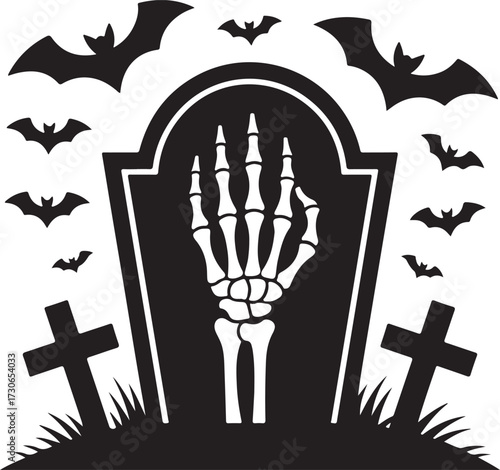 Halloween skeleton hand grave silhouette vector
