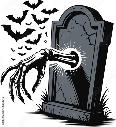 Halloween skeleton hand grave silhouette vector