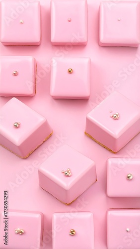 Pink square candy treats on pink background