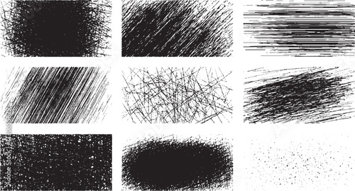 Rough Sketch Texture Set, Grunge Crosshatch Shading Lines  black and white texture vector. Distressed overlay Vector illustration, urban vector design on transparent background.