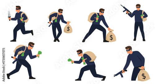 A collection of robber characters with various poses and accessories.