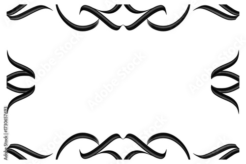 Elegant ornamental frame with black decorative swirls on transparent background. Perfect for invitations, certificates, posters, greeting cards, and design projects.