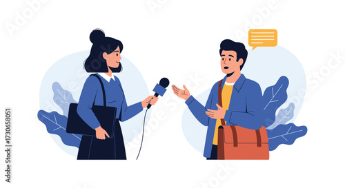 Journalist interviewing a man about current events and his opinions.