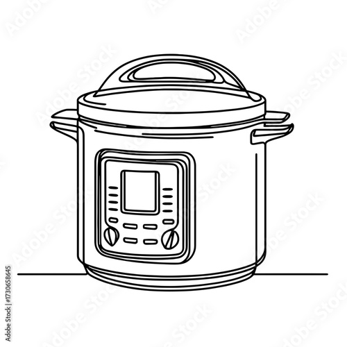 Multicooker outline drawing, vector, black line drawing, minimalistic, single line, simple line, isolated, transparent background