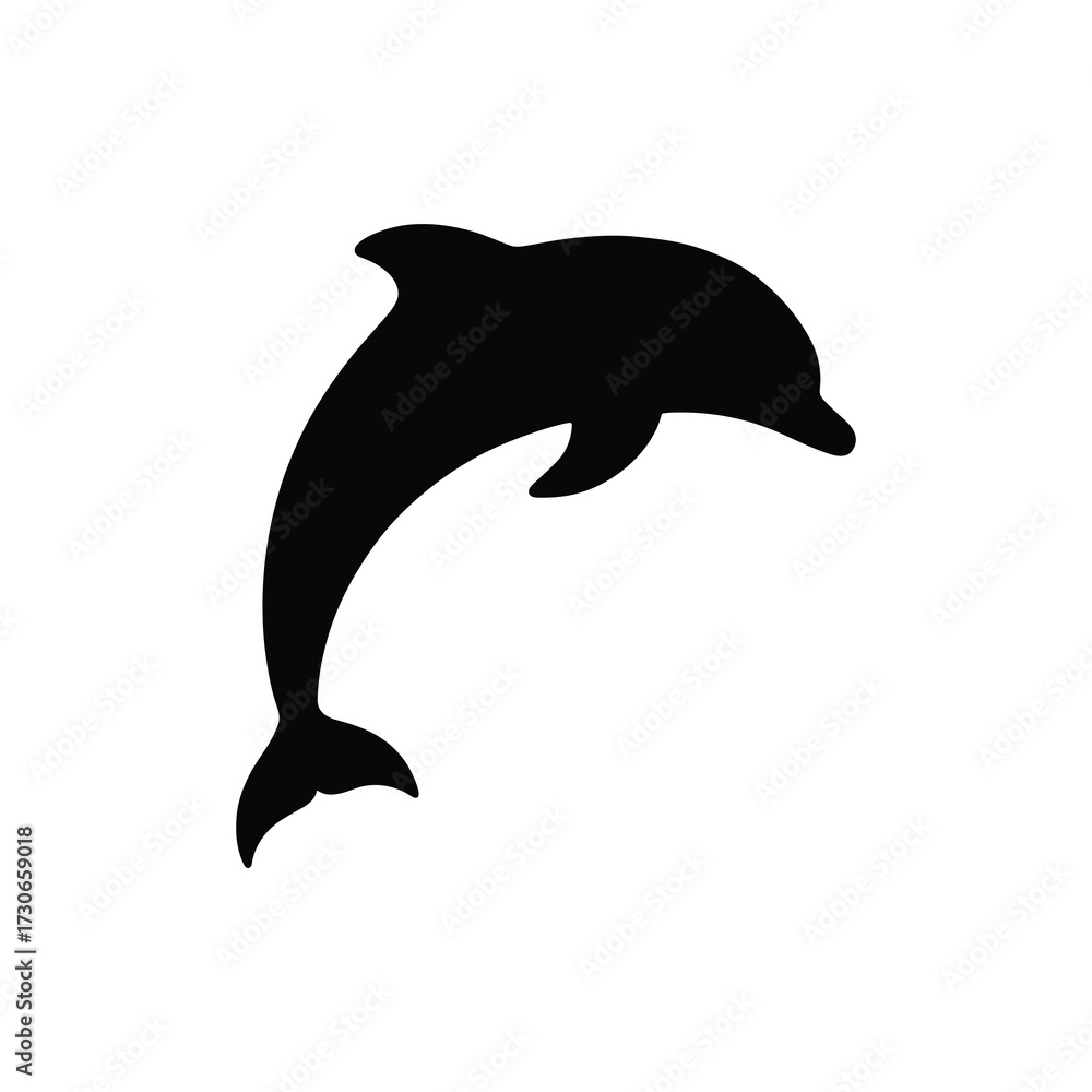 Fototapeta premium Vector silhouette of large dolphin, minimal solid black marine animal isolated design