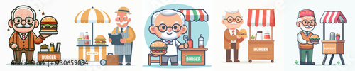 vector of grandfather selling burger