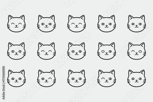 cute cat icon set illustration line art style