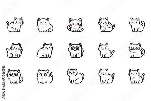cute cat icon set illustration line art style