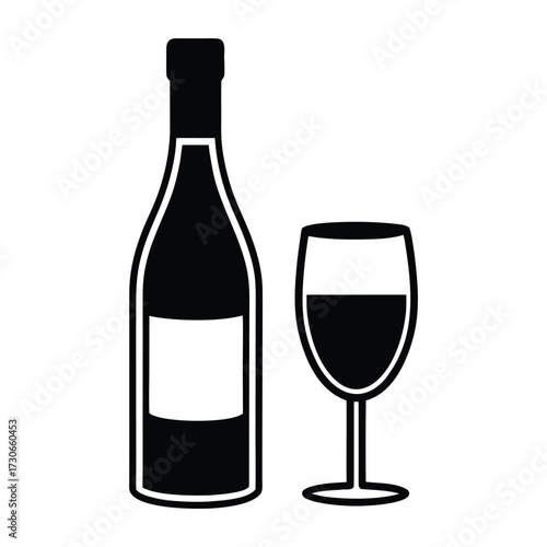 Wallpaper Mural Black silhouette of wine bottle and glass with red wine glass drink Torontodigital.ca