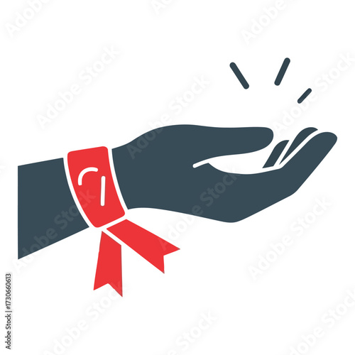 Vector art of hand with a red ribbon and number 7
