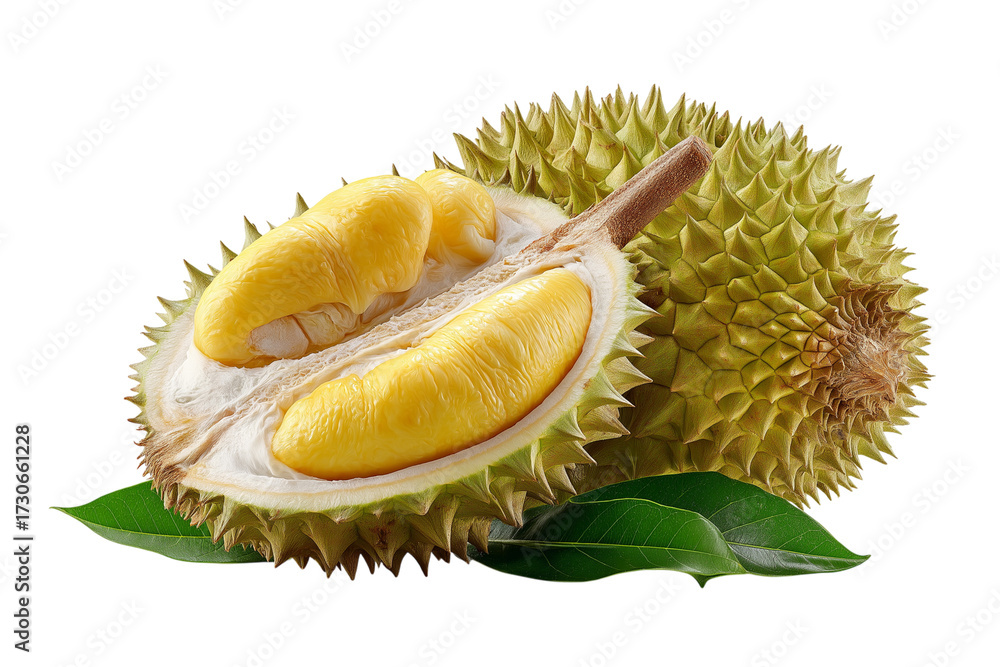 Fototapeta premium fresh ripe durian, isolated on white background, exotic tropical fruit
