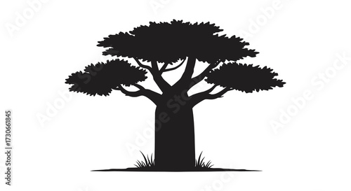 A striking black tree form against a white background silhouette