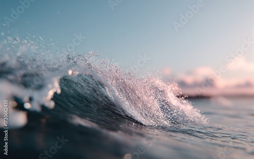 A close-up view of a beautiful ocean wave, with soft, pastel colors and a serene atmosphere.