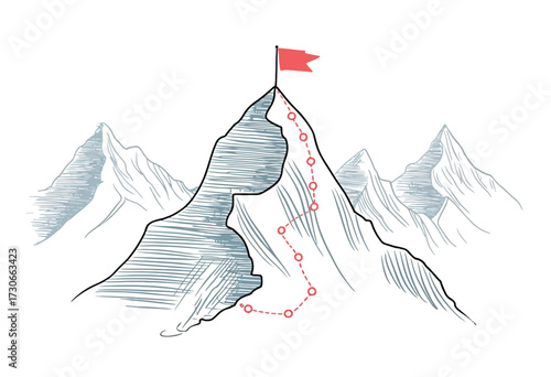 Mountain Climbing Route to Peak Symbolizing Business Journey Path in Progress Toward Success Vector Concept with Clear Steps and Goal Achievement Illustration