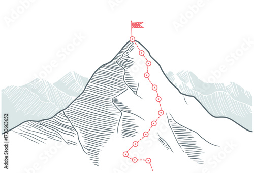 Mountain Climbing Route to Peak Symbolizing Business Journey Path in Progress Toward Success Vector Concept with Clear Steps and Goal Achievement Illustration
