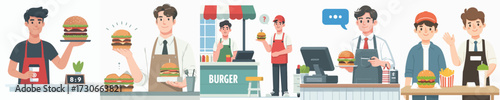 vector of young man selling burger
