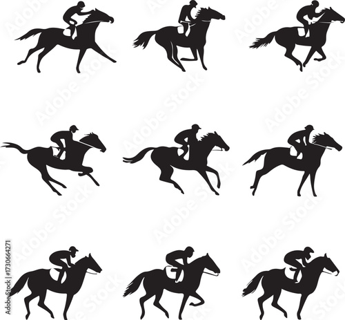 Horse Racing Silhouettes Showing Different Poses and Movements on a White Background with kentucky