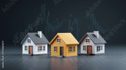 Wallpaper Mural Miniature houses in front of a digital finance background representing real estate investment, property market trends, and home ownership concepts Torontodigital.ca