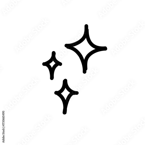 A minimalist, hand-drawn style icon of stars twinkling. Perfect for adding a touch of magic and wonder to any design project. This simple outline of stars sparkles to convey a sense of brilliance and 