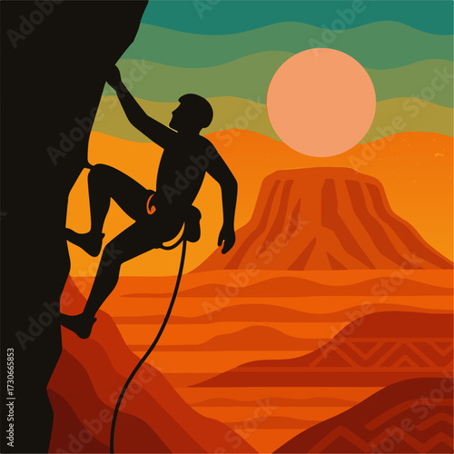 Rock Climber Desert Mesa at Sunset — Outdoor Adventure