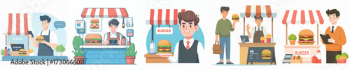 vector of young man selling burger