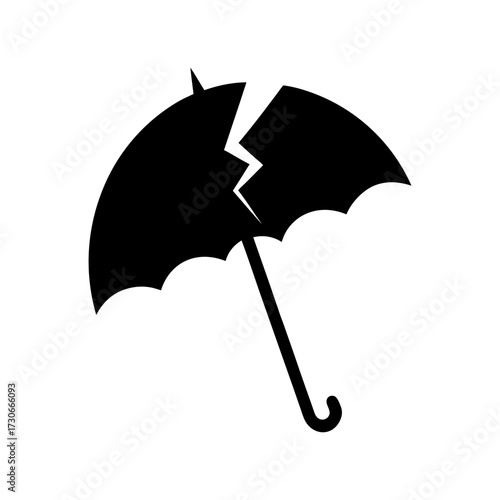 Silhouette broken umbrella storm damage rainy weather minimal concept vector design with white background  