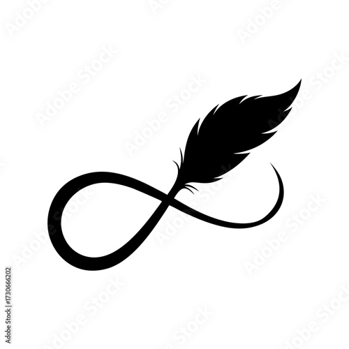 Silhouette feather with infinity loop endless freedom concept vector design with white background  