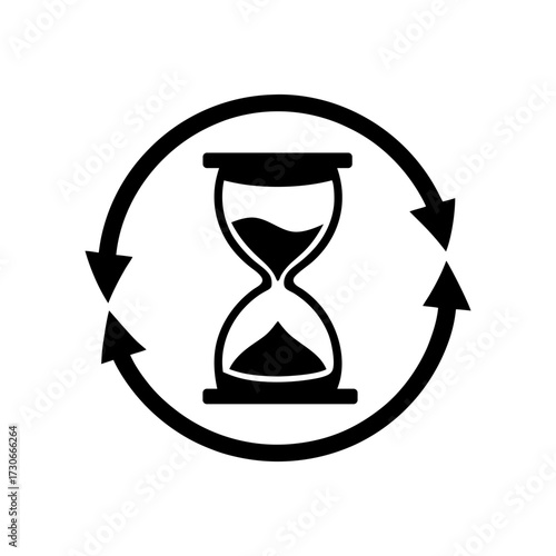 Silhouette hourglass with arrows around time flow cycle concept vector design with white background  