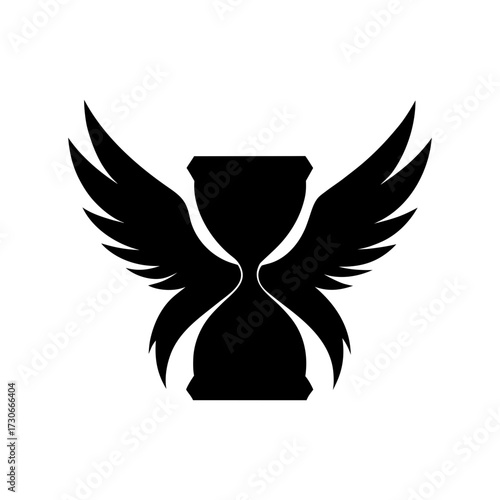 Silhouette hourglass with wings symbol fast moving time logo vector design with white background  