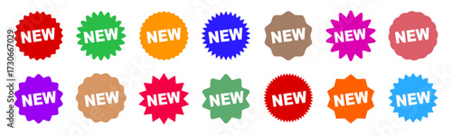 NEW sticker set, jagged price discount sticker, special price, advertising campaign, new arrival tag icon, sale sticker
