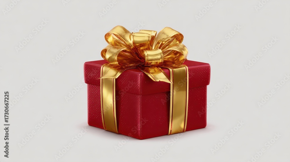 Fototapeta premium red gift box with shiny golden ribbon tied into an elegant bow on transparent background