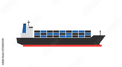 Stylized depiction of a cargo ship on white background silhouette