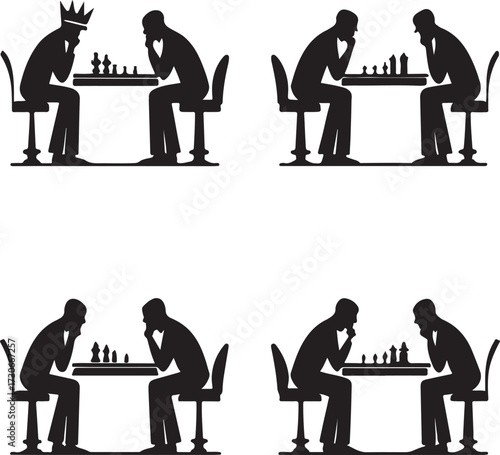 Silhouettes of Two Men Playing Chess at a Table with One Wearing a Crown game strategy