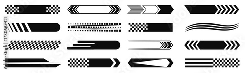 Racing cars and race car stripes set. Checkered flag, start and finish line, motocross labels, dynamic lines, motorsport, racing stripe speed, sport decals, tuning stickers, speed motion elements