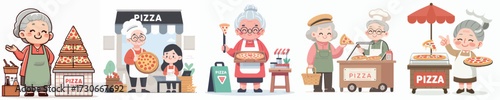vector of grandma selling pizza