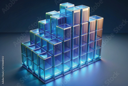 Staircase Graph Made of Blue Glass Cubes chart bar chart
