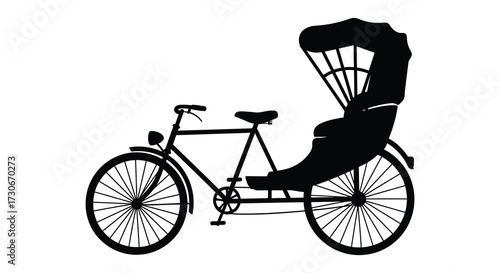 Vintage rickshaw bicycle illustration in black and white a striking silhouette