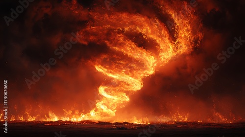 Fire tornado swirling in the desert, intense dramatic flames, high detail, realistic firestorm background1