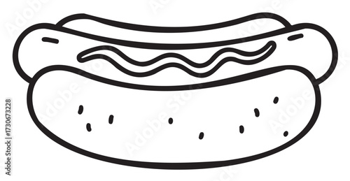 Outline drawing of classic hot dog with mustard topping - stock vector